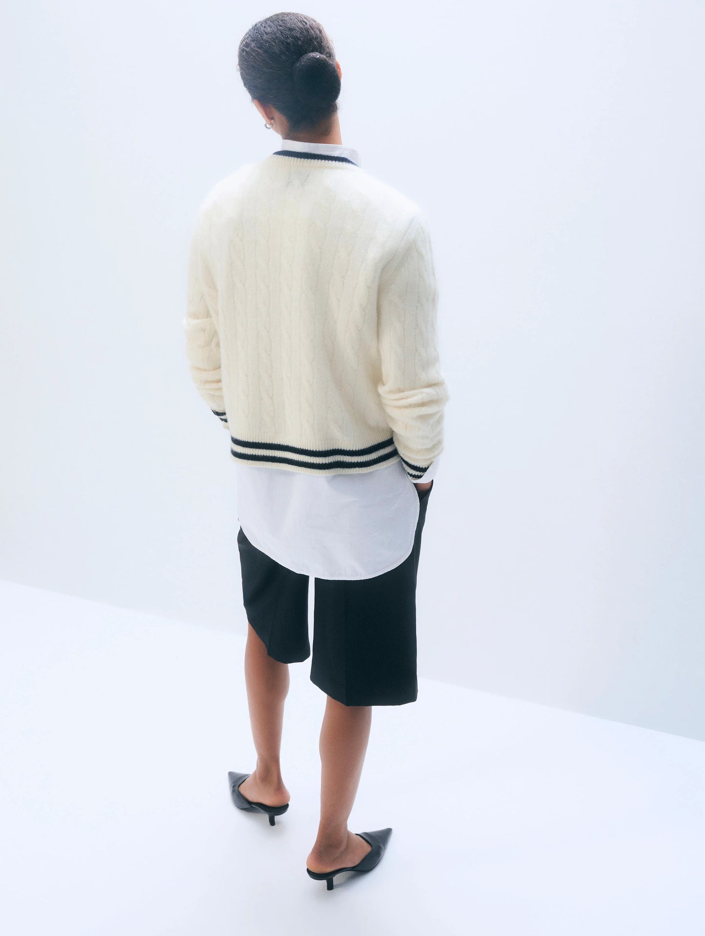 Cashmere Varsity Cable Crewneck