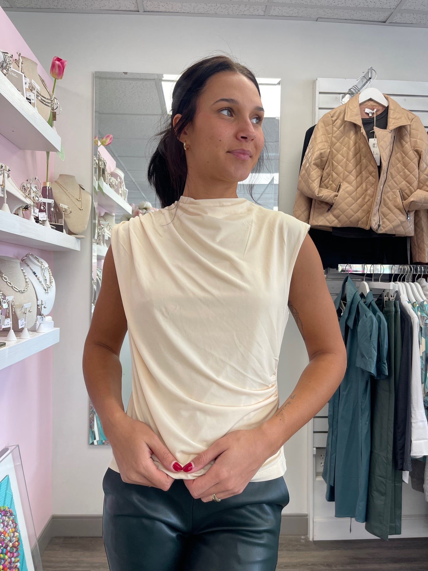 Shirred Sleeveless Top