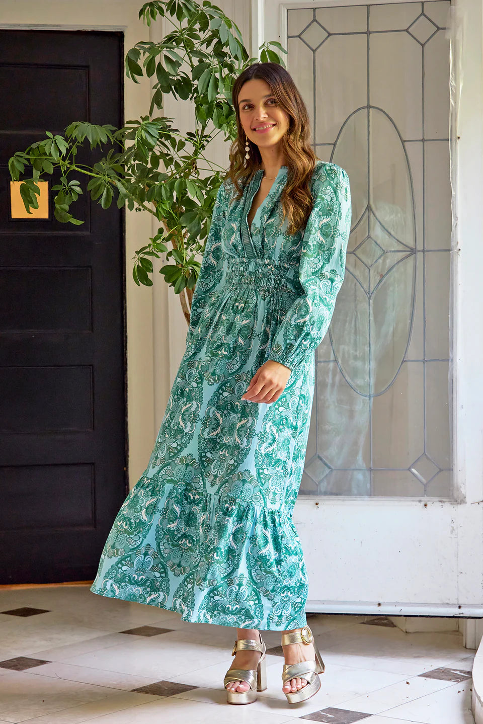 Eloise Dress Long Sleeve in Forest Lace
