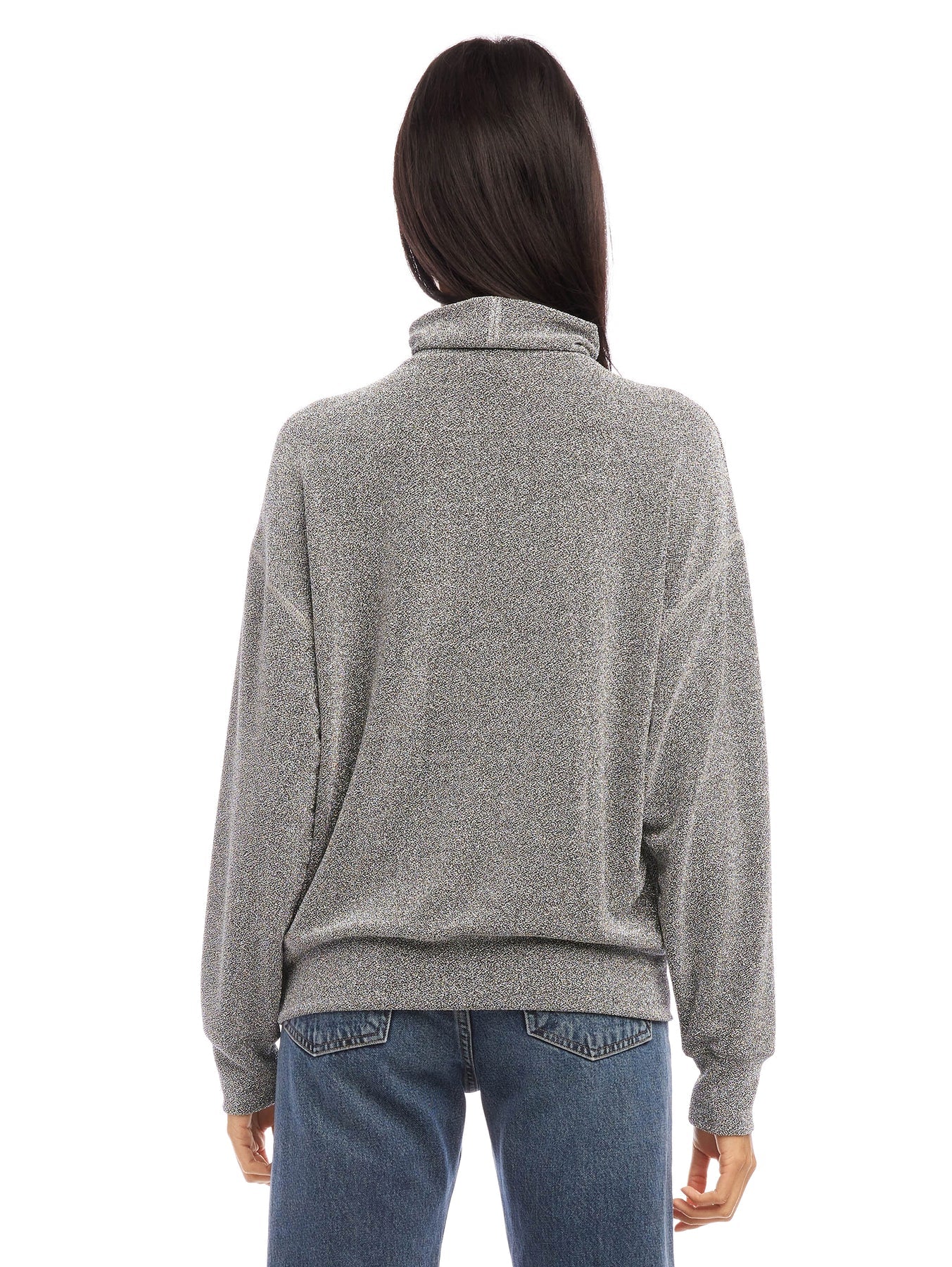 Metallic Faux Wrap Turtleneck