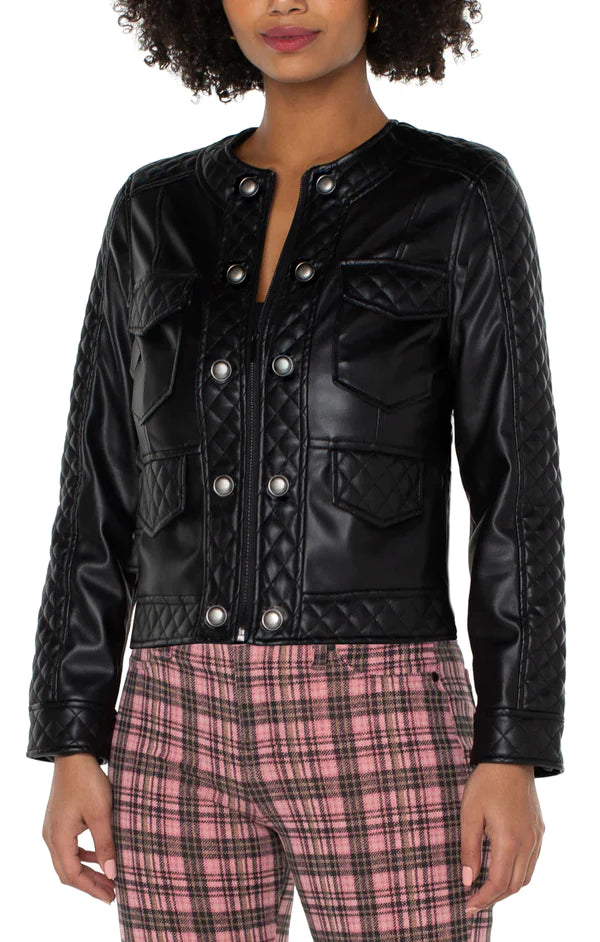 Quilted studded 2025 leather jacket