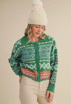 Fair Isle Button Collar Sweater