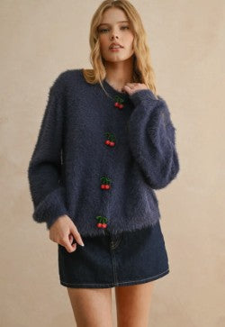 Cherry Button Cardigan Sweater