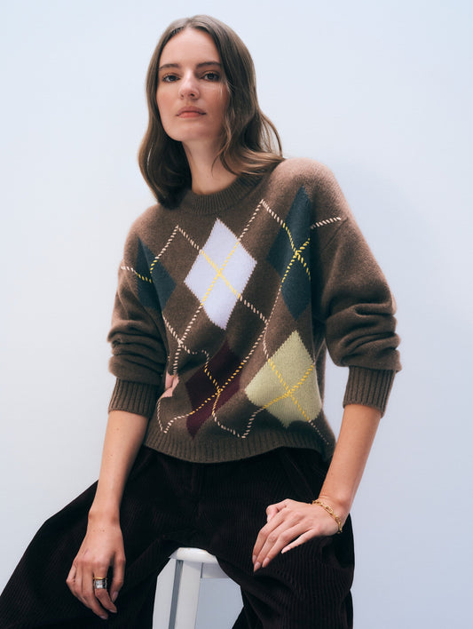 Argyle Crew Cashmere Sweater