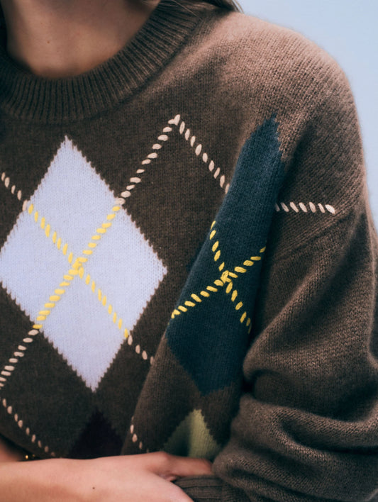 Argyle Crew Cashmere Sweater