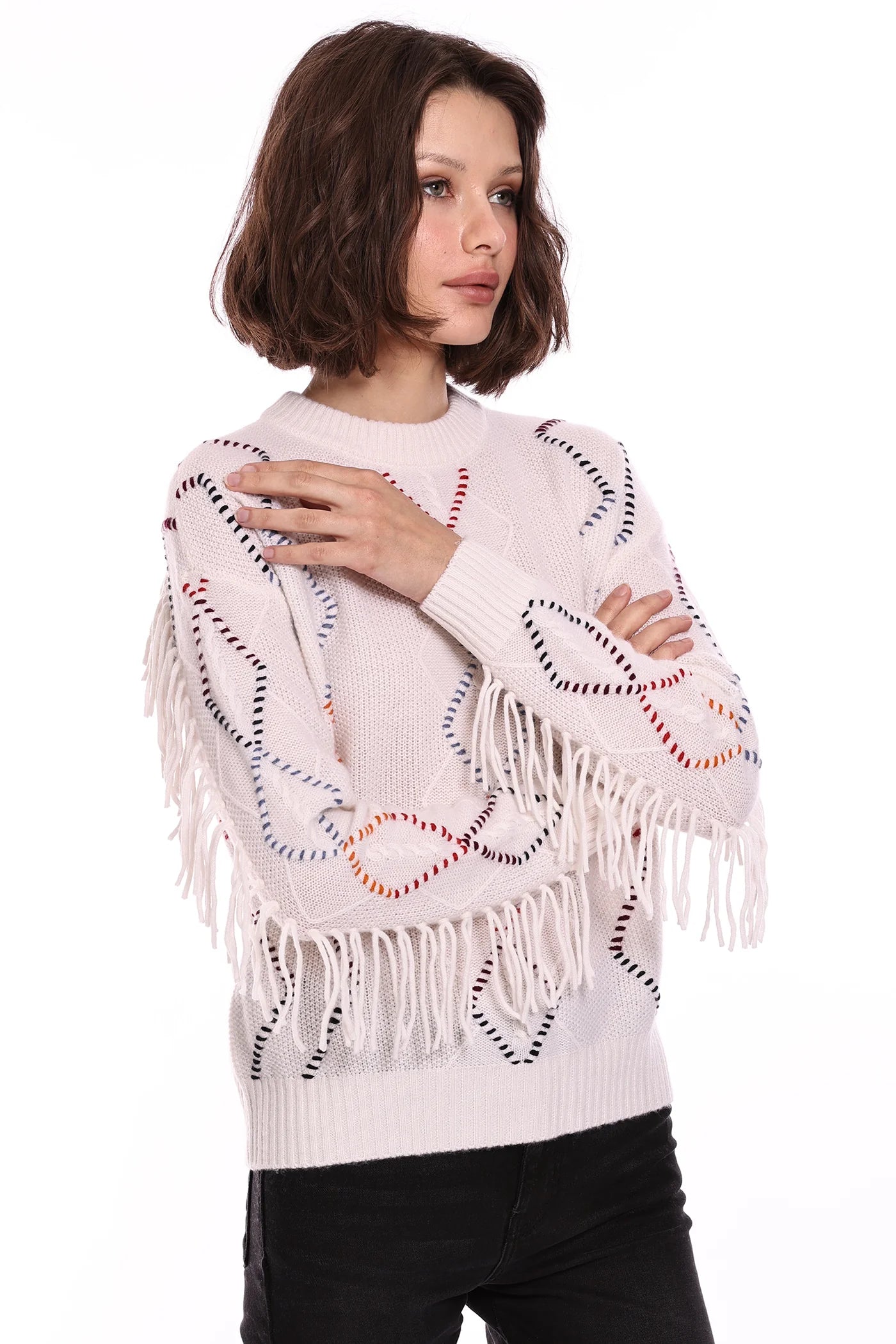 Cable Corded Fringe Sweater