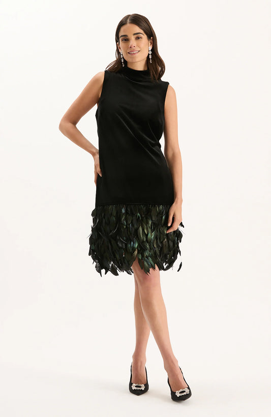 Colette Feather Velvet Midi Dress