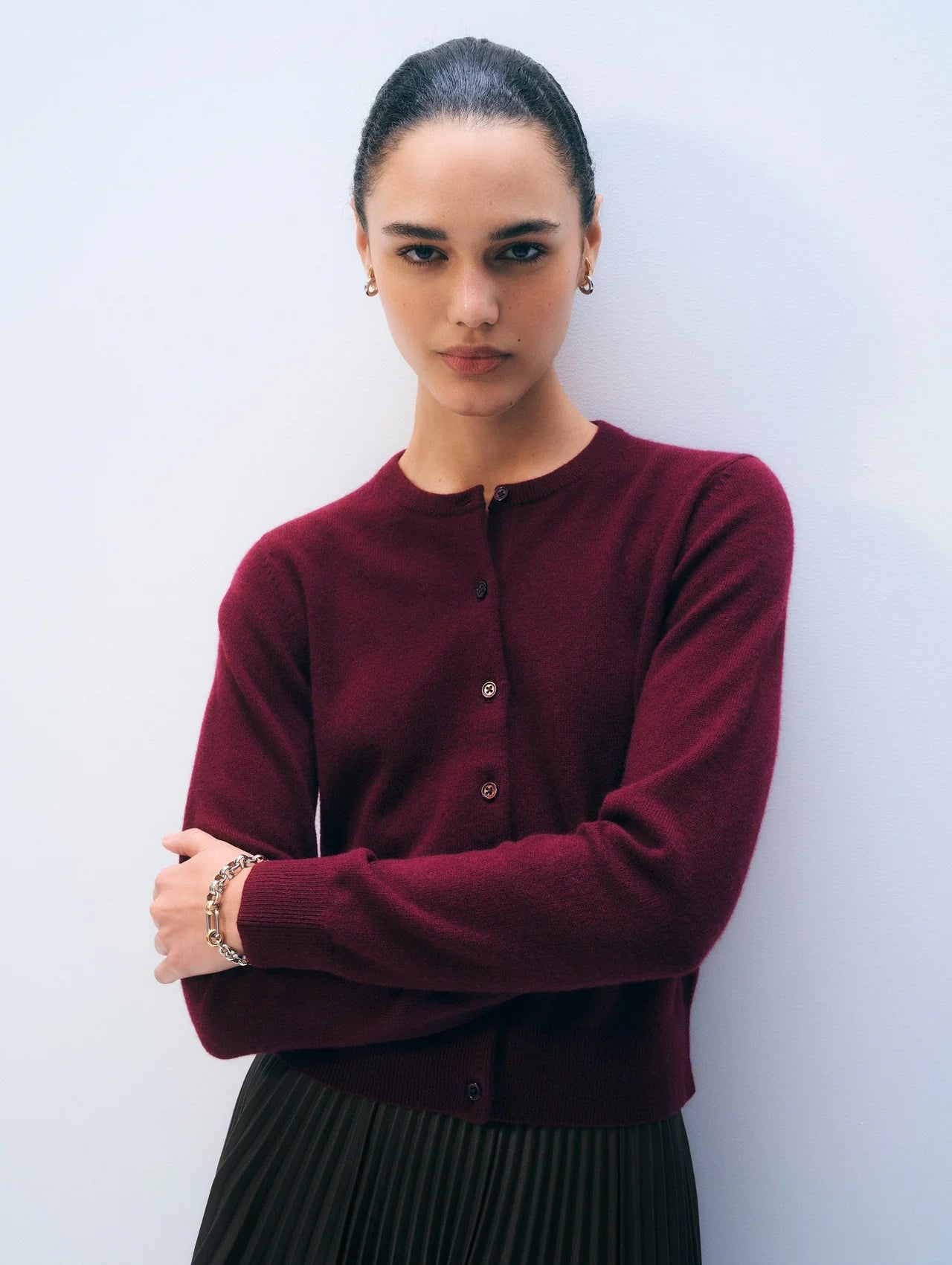 Crewneck Cashmere Button Cardigan