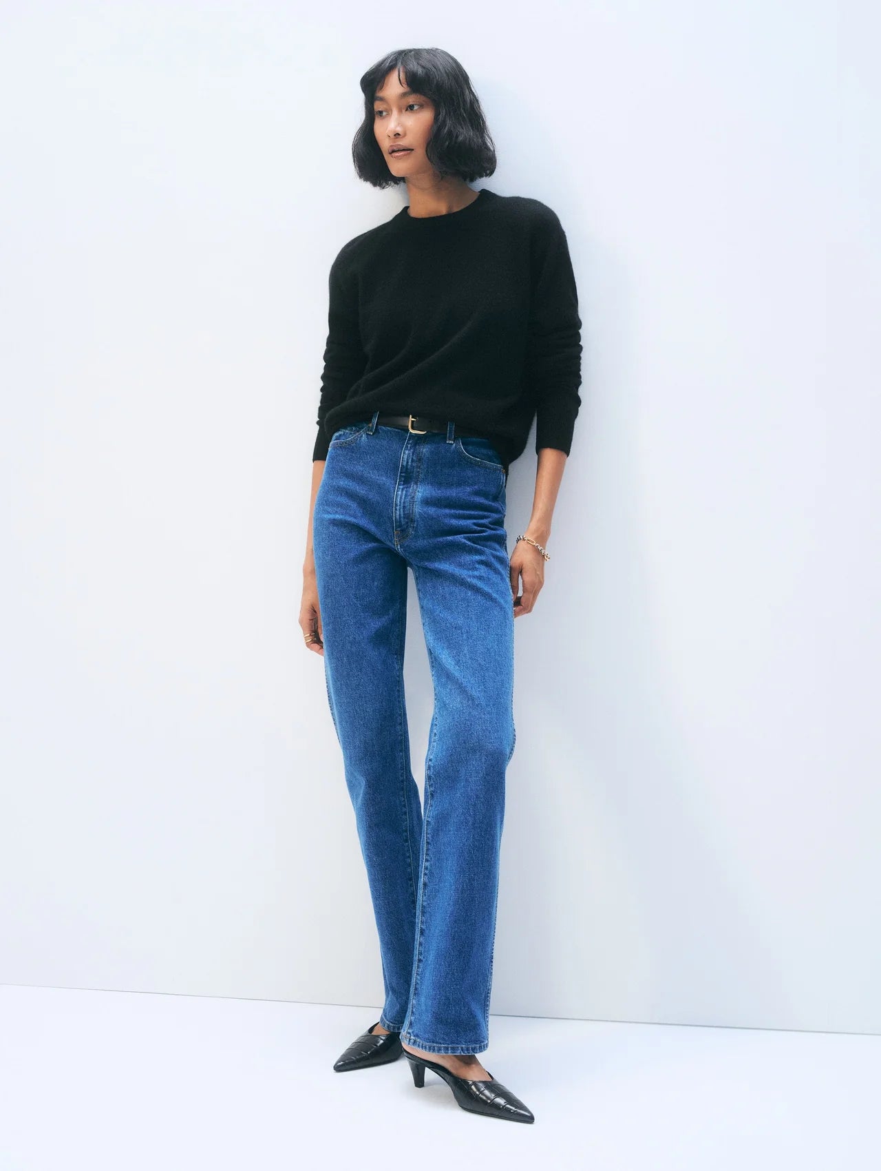 Rib Trim Cashmere Crew Sweater