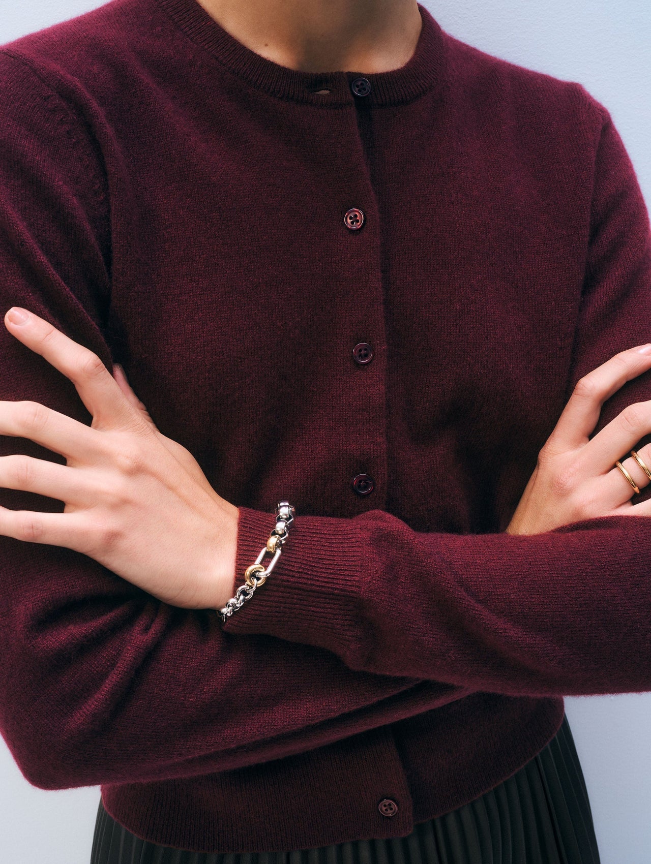 Crewneck Cashmere Button Cardigan