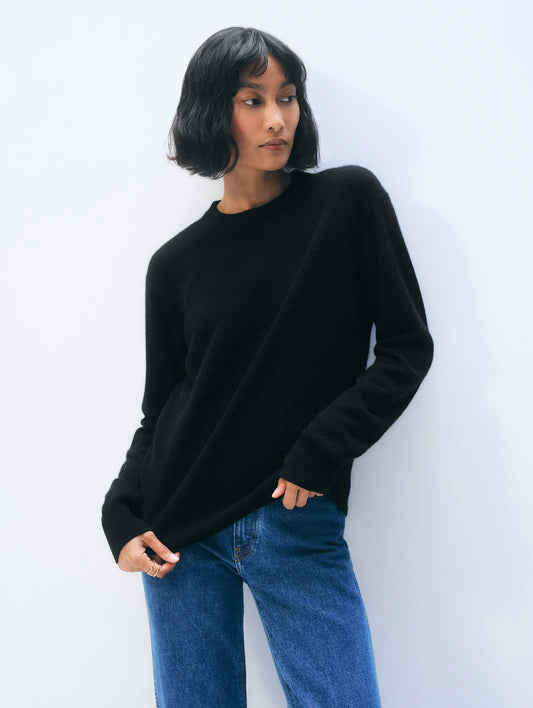 Rib Trim Cashmere Crew Sweater