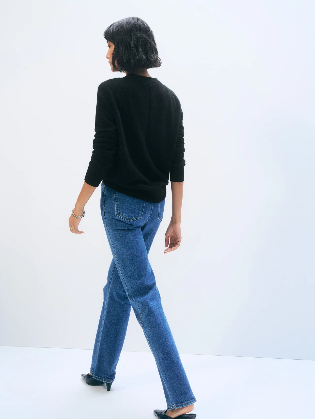 Rib Trim Cashmere Crew Sweater