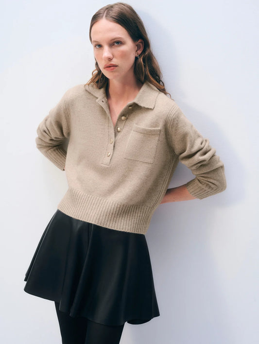 Gold Button Cashmere Polo Sweater