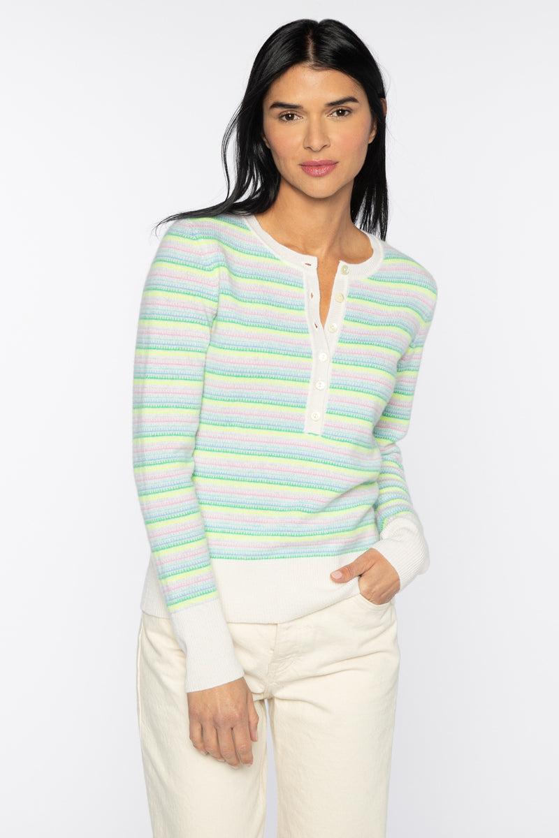 Micro Stripe Henley Cashmere Sweater