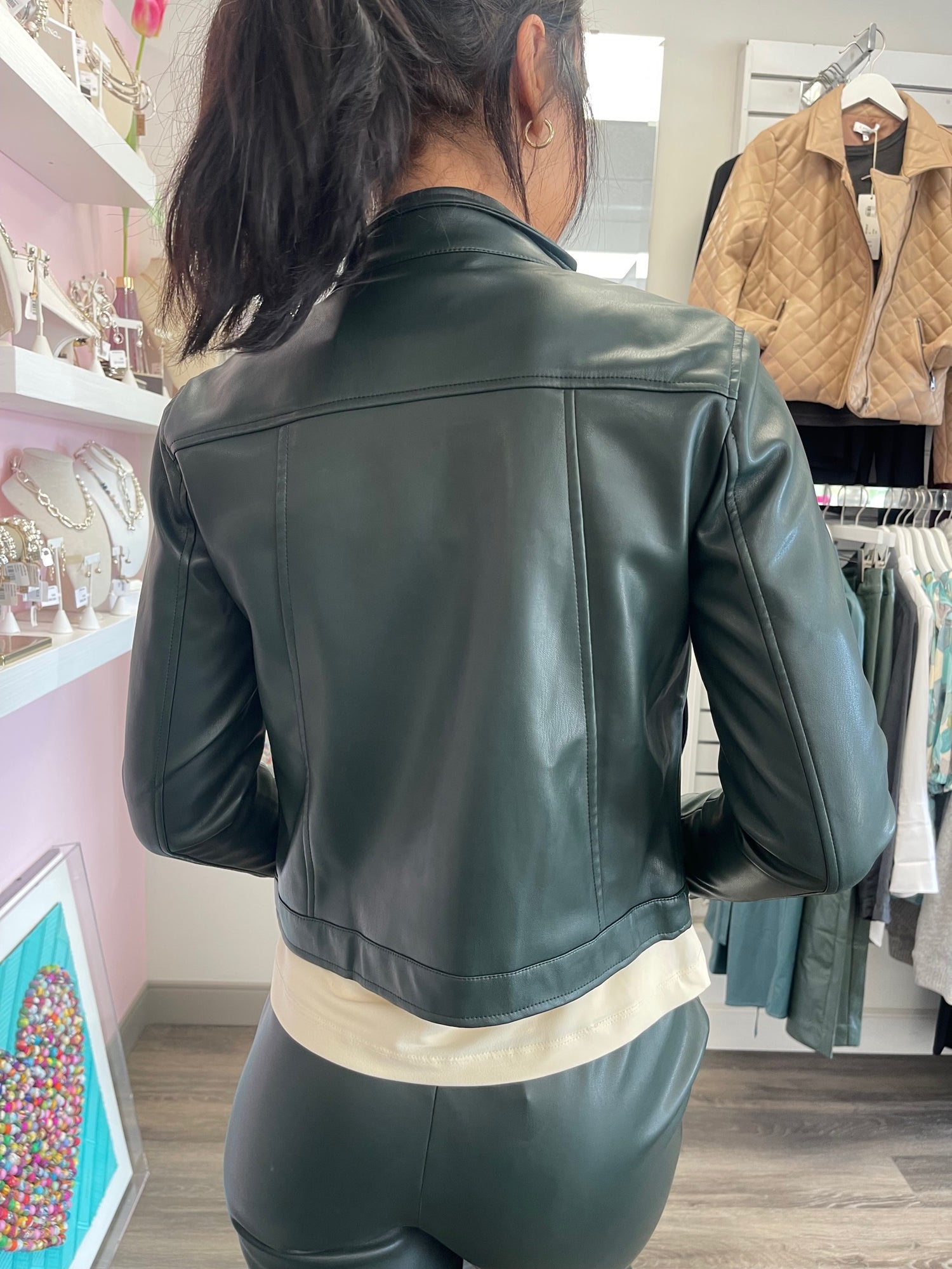 Buy Women Dark Green Crop Biker Jacket - WinterWear Online India - FabAlley