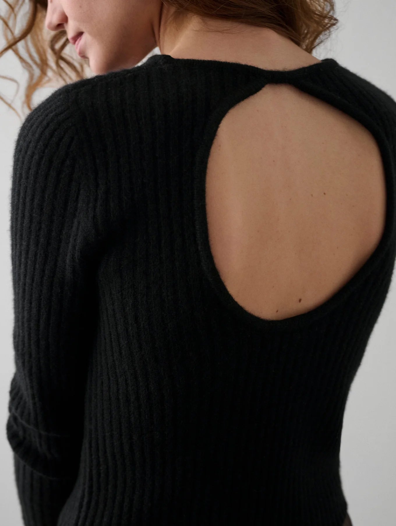 Cashmere Ribbed Open Back Sweater