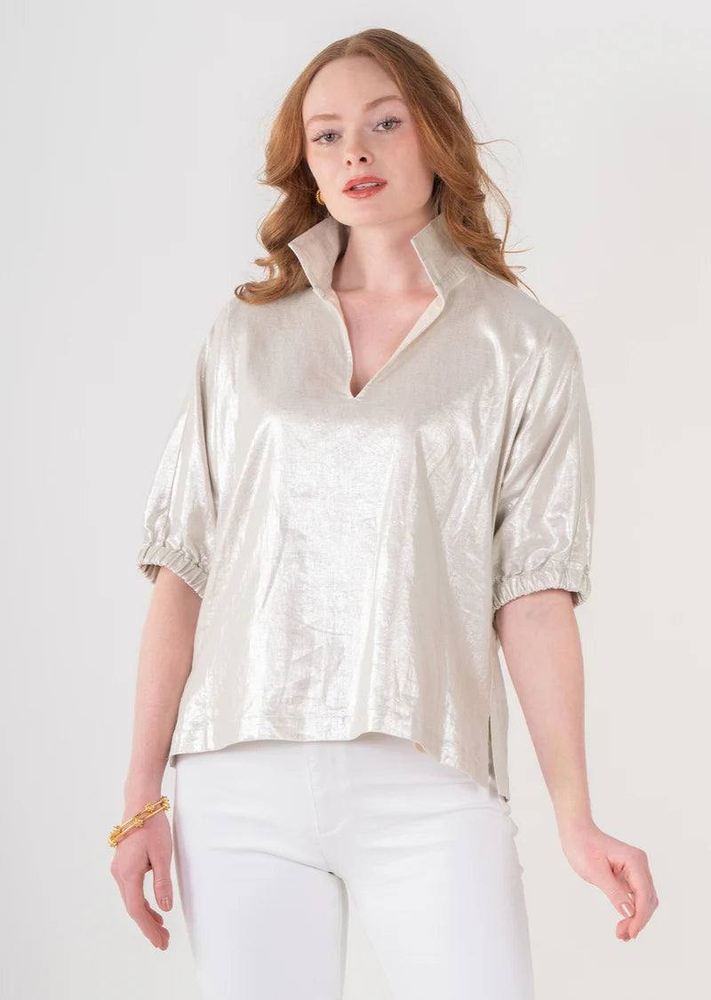 Poppy Metallic Linen Top