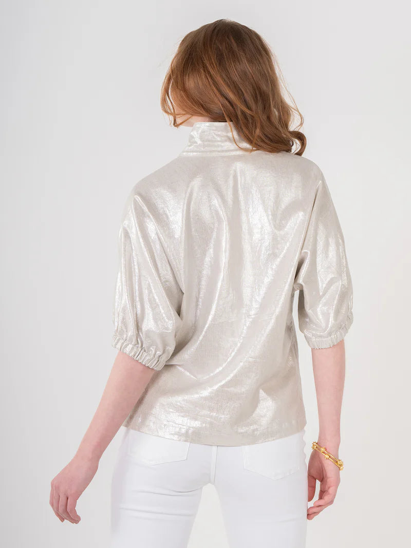 Poppy Metallic Linen Top