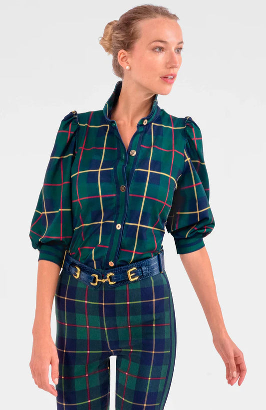 Puff Sleeve Plaidly Cooper Top