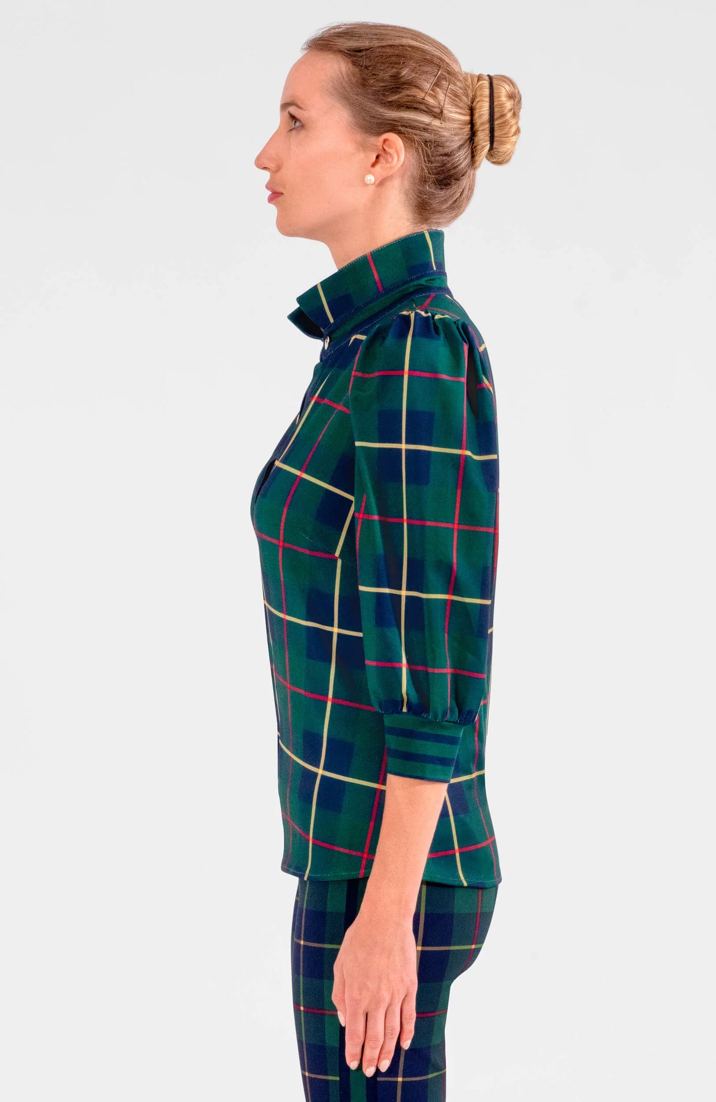 Puff Sleeve Plaidly Cooper Top