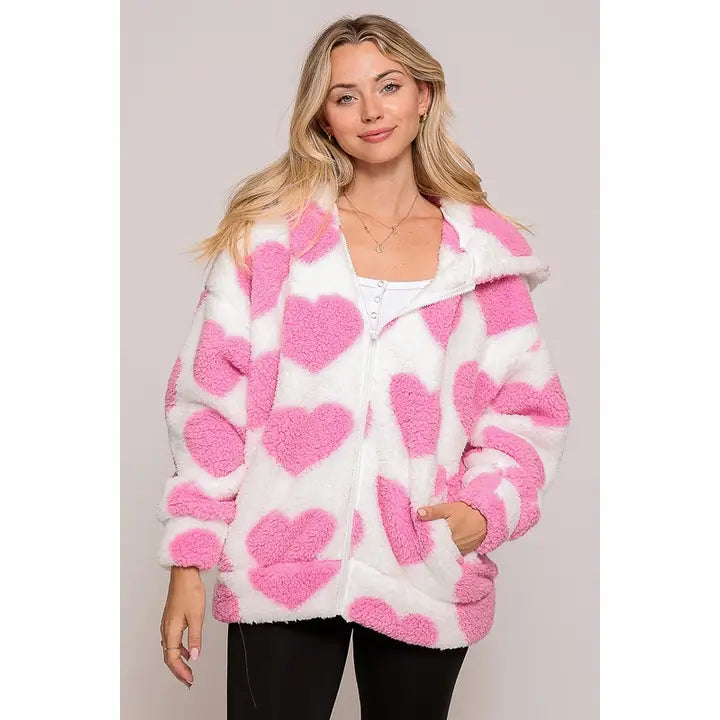 Sherpa Heart Print Jacket