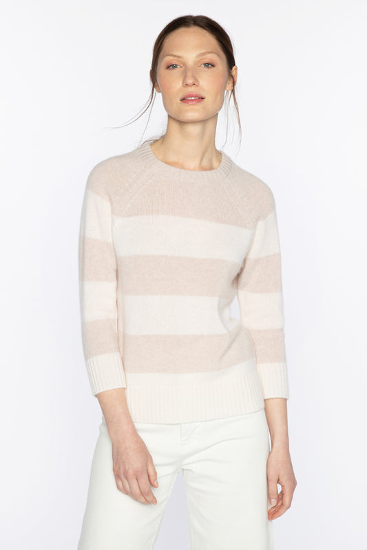 3/4 Sleeve Stripe Cashmere Sweater